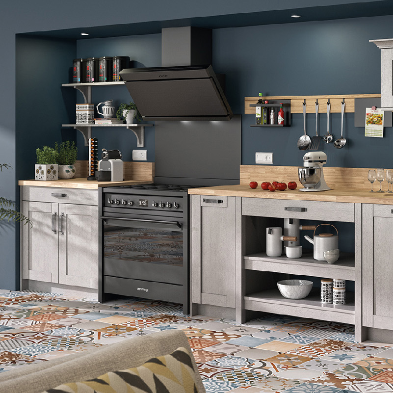 cuisine bleu canard et gris