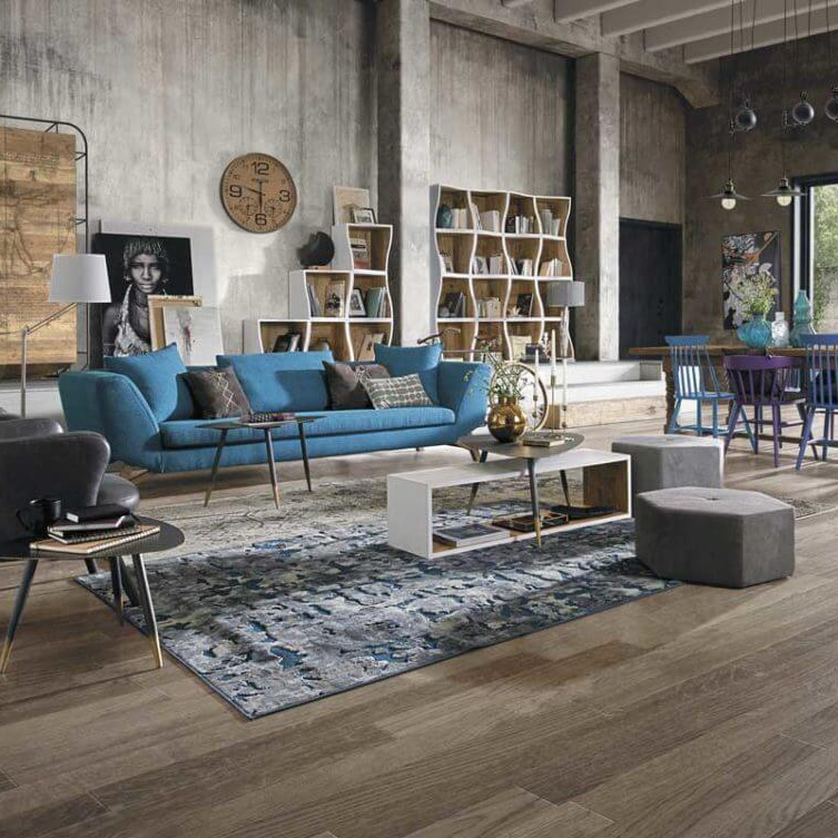 salon bleu et bois