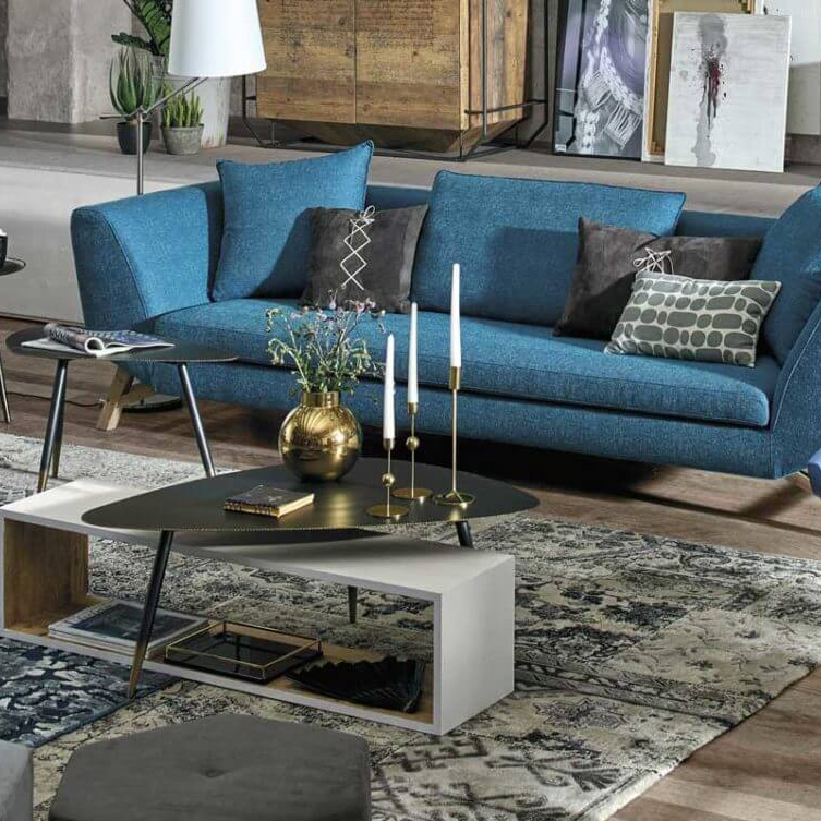salon bleu et bois